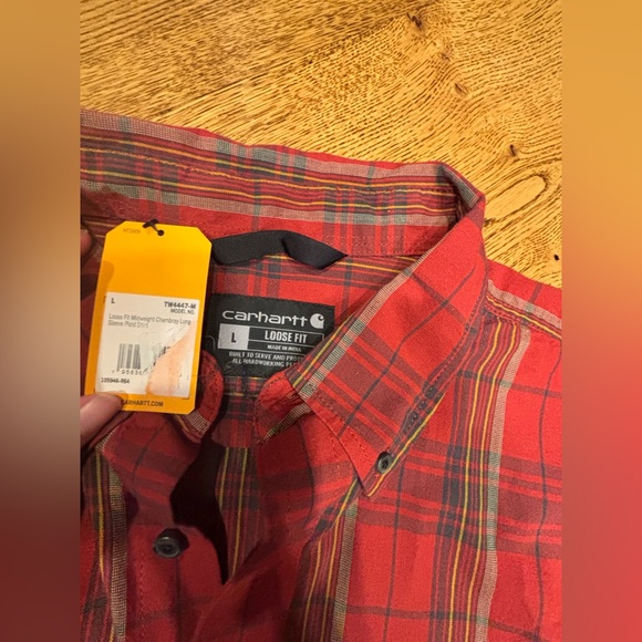 Nwt! Carhartt Mens L Red Button Down Plaid Shirt Rugged Flex Relaxed Fit Flannel - Picture 3 of 4
